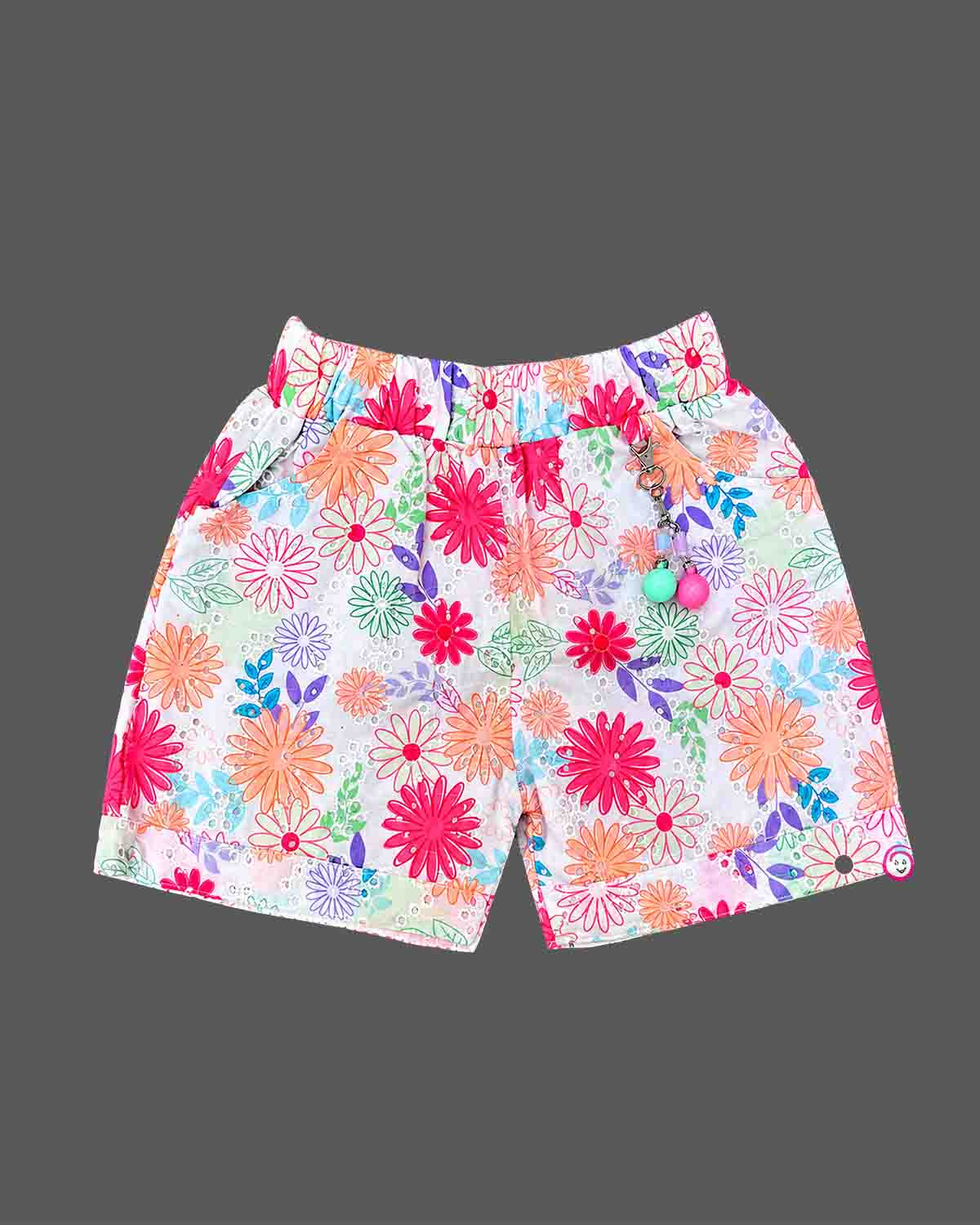 Toddler floral schiffli top set with flutter sleeves and matching shorts for baby party wear dress outings.