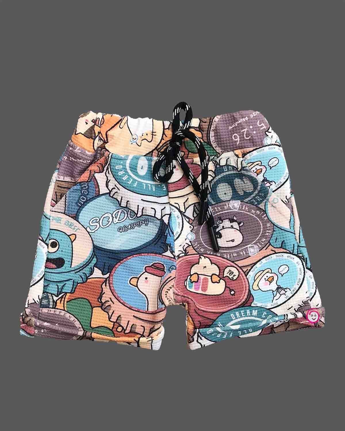 Baby boy playful graphic print short sleeve button-down shirt and matching drawstring shorts set for kids everyday playwear