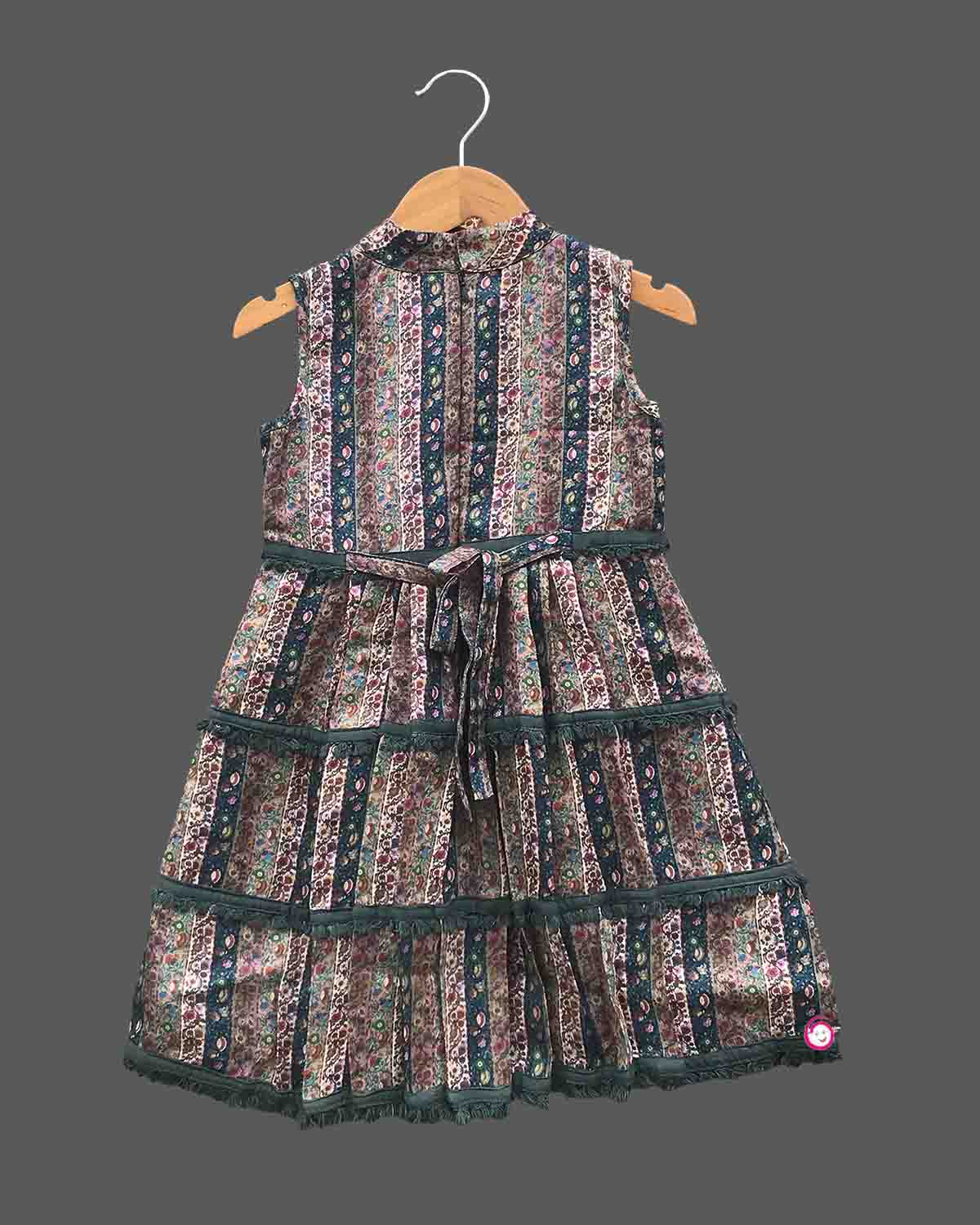 Girls embroidery and printed casual frocks - Dark Green
