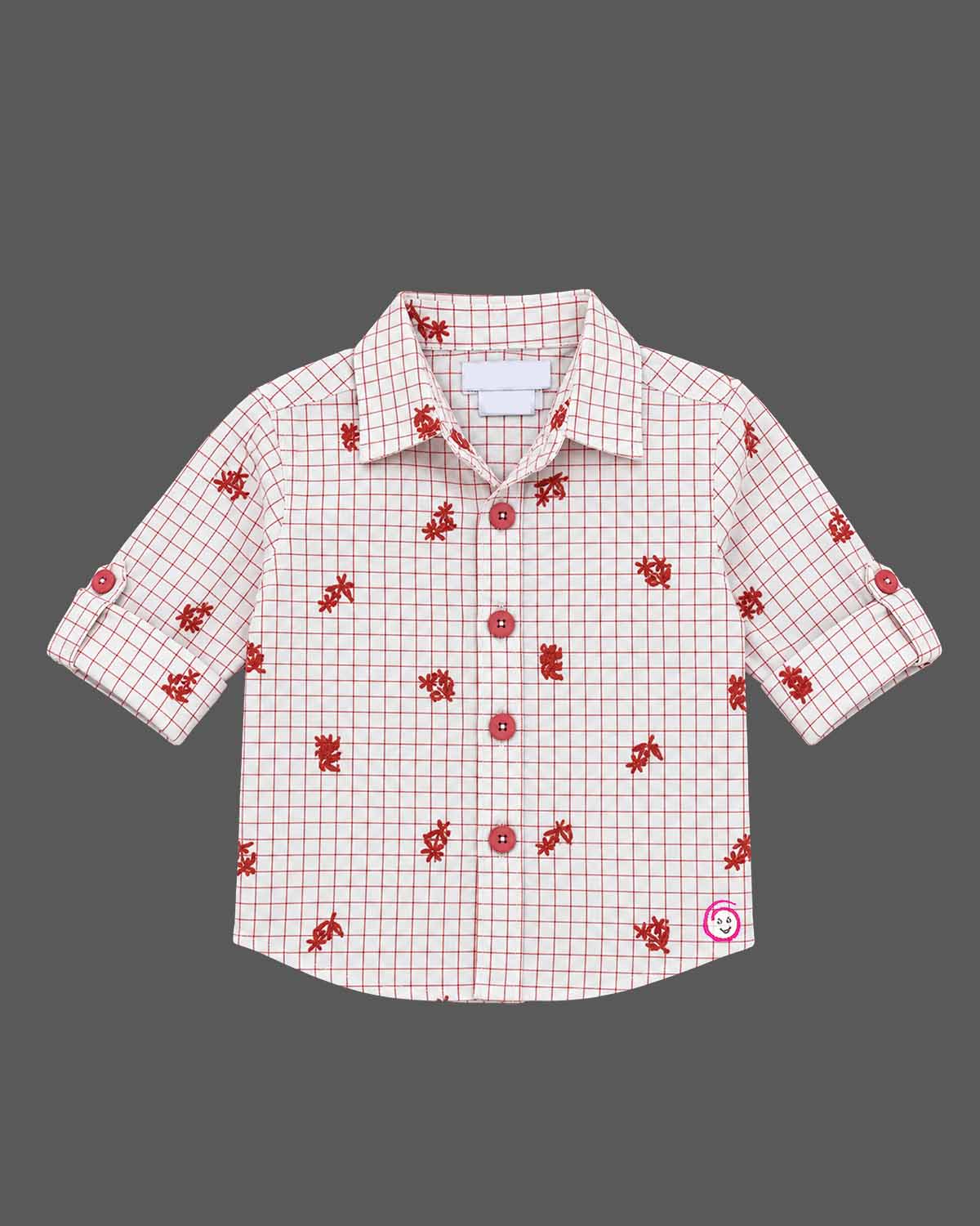 Toddler checked shirt with roll-up sleeves paired with utility cargo trousers for party wear for boys.