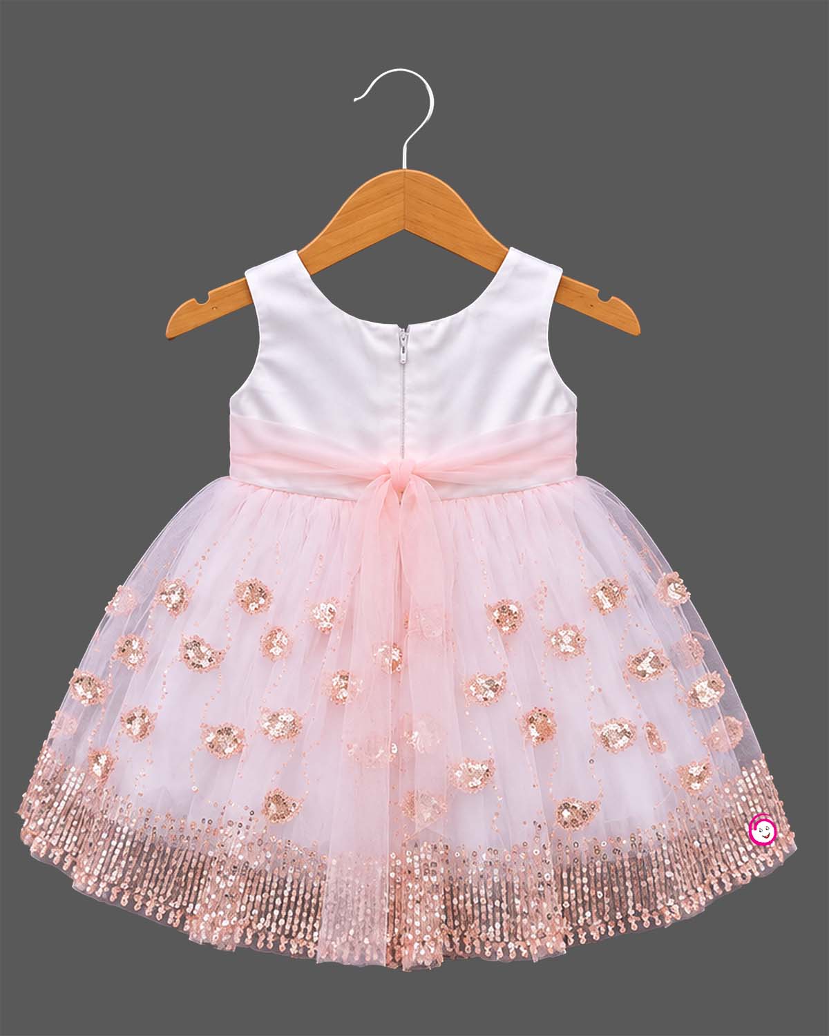 Sleeveless party frock with flower appliques, sequin motifs, and flared tulle skirt