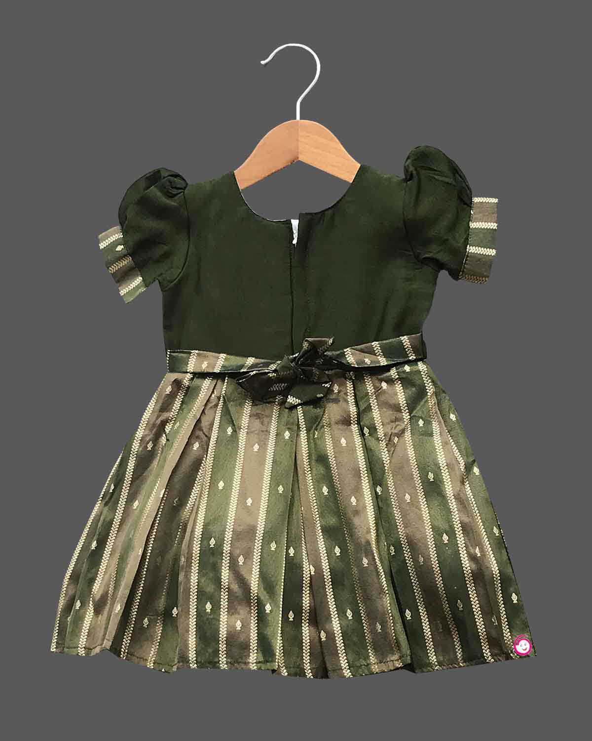 Girls aari work with traditional frock - Dark Green