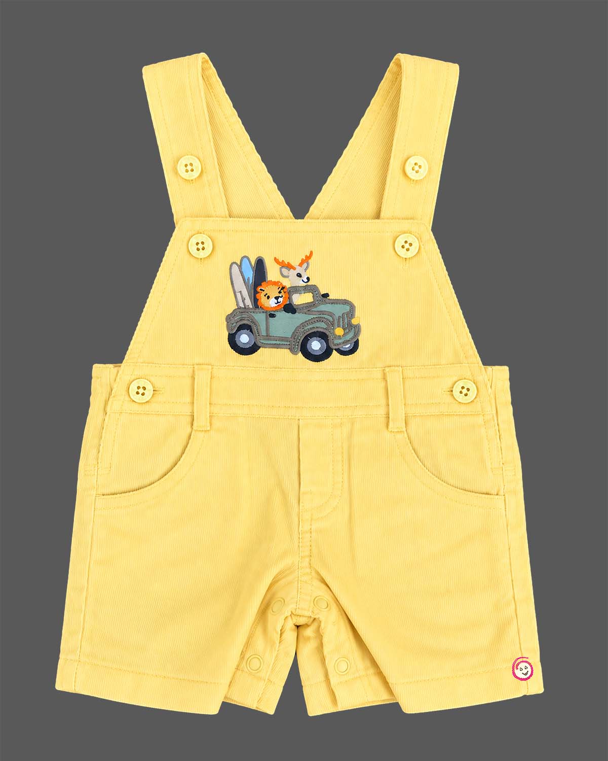 Baby clothes animal print t-shirt and yellow embroidered short dungaree set