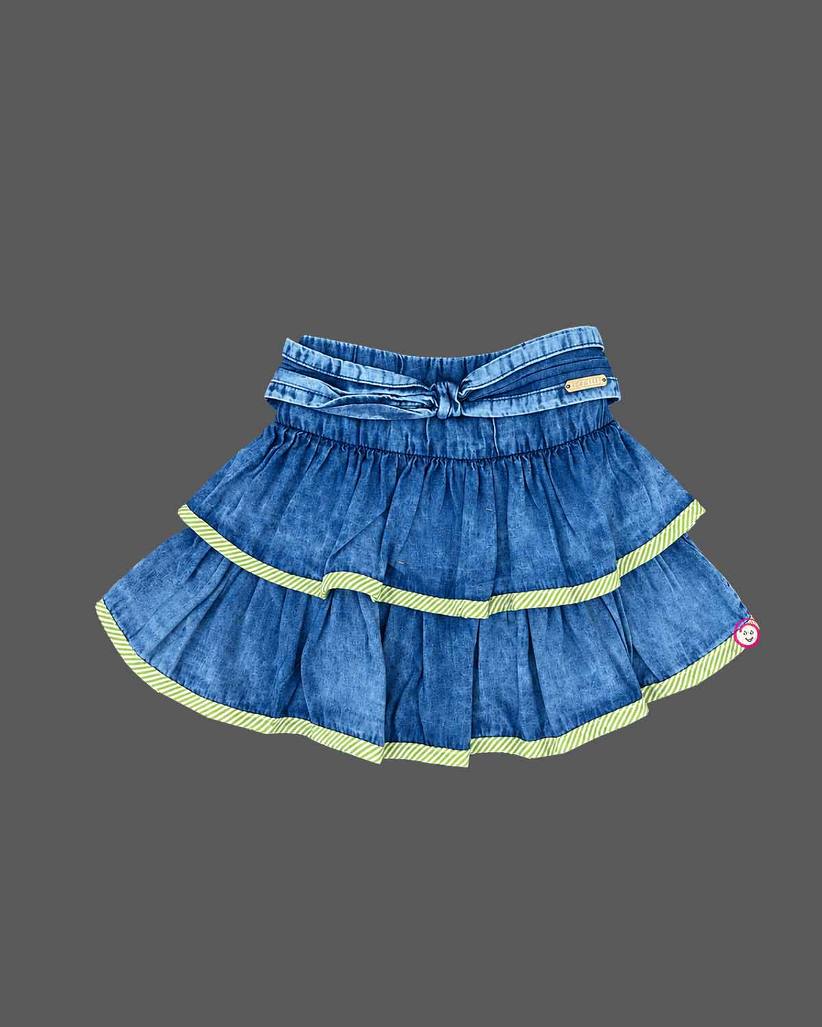 Tiered striped top and denim skirt set as a baby party wear dress for toddlers