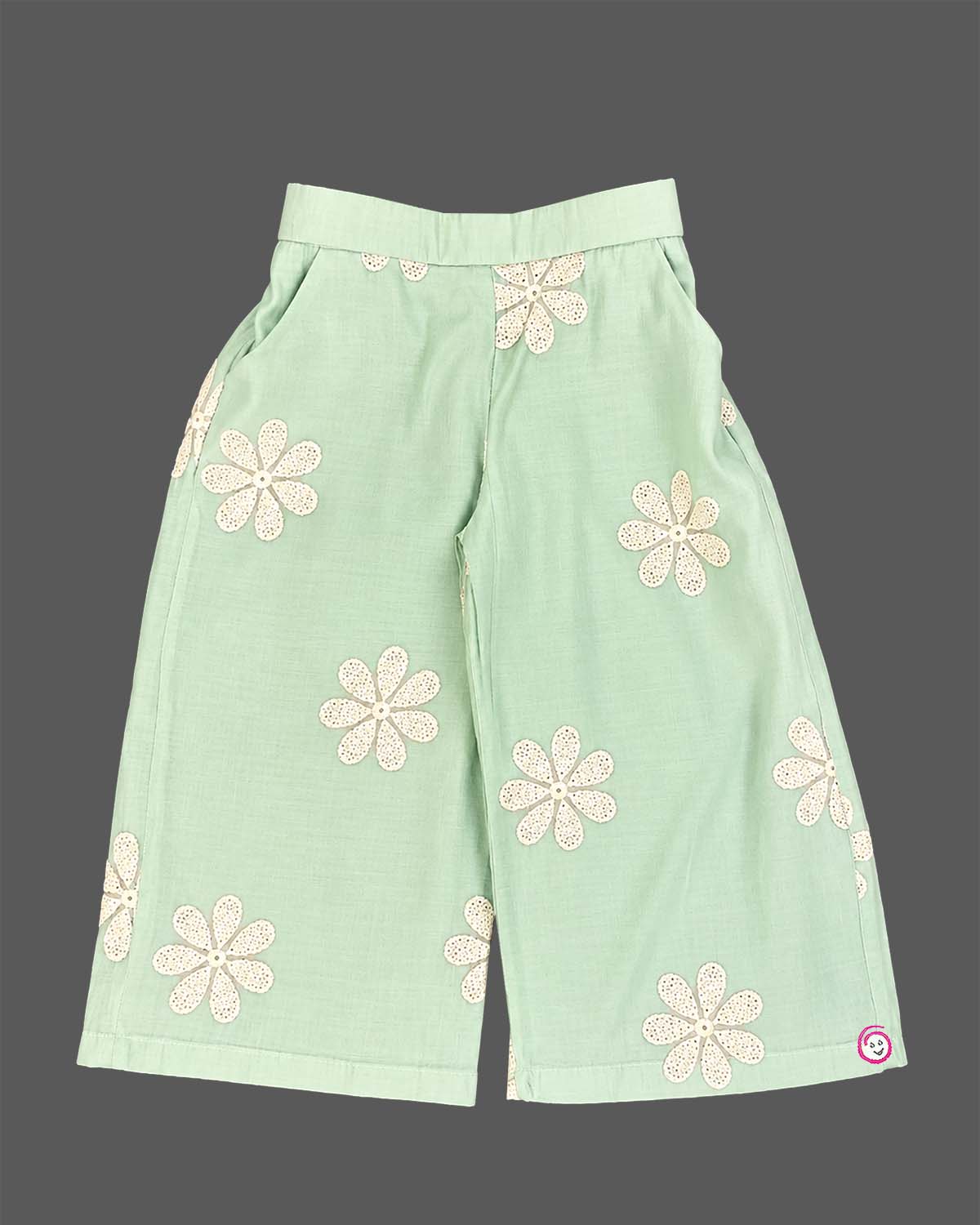 Toddler cotton embroidered top and wide leg pant set for girls birthday outfit and daily wear