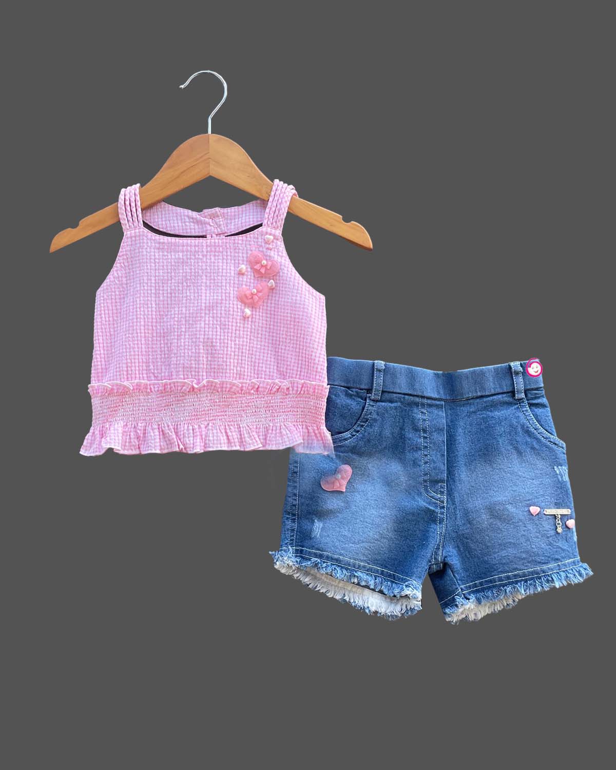 Girls western sleeveless top & shorts - Pink