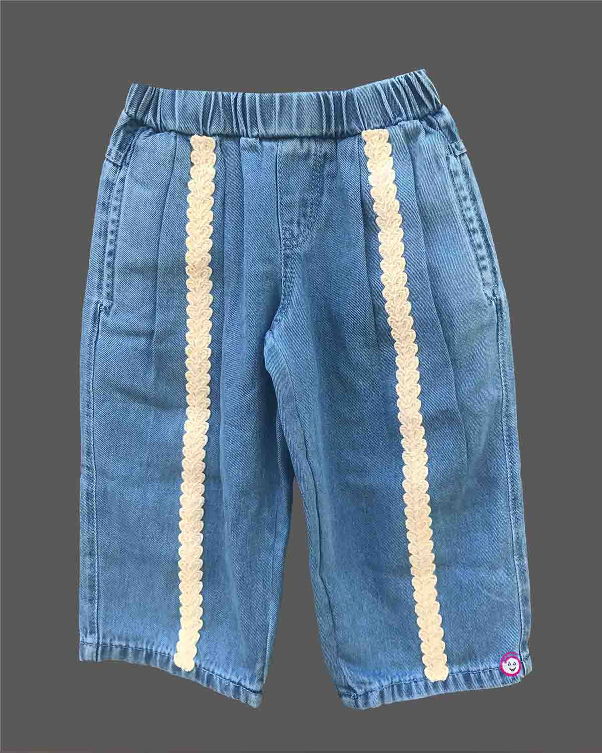 Baby Girl Denim Top Set with Bows and Lace Detailing for Kids Western Wear