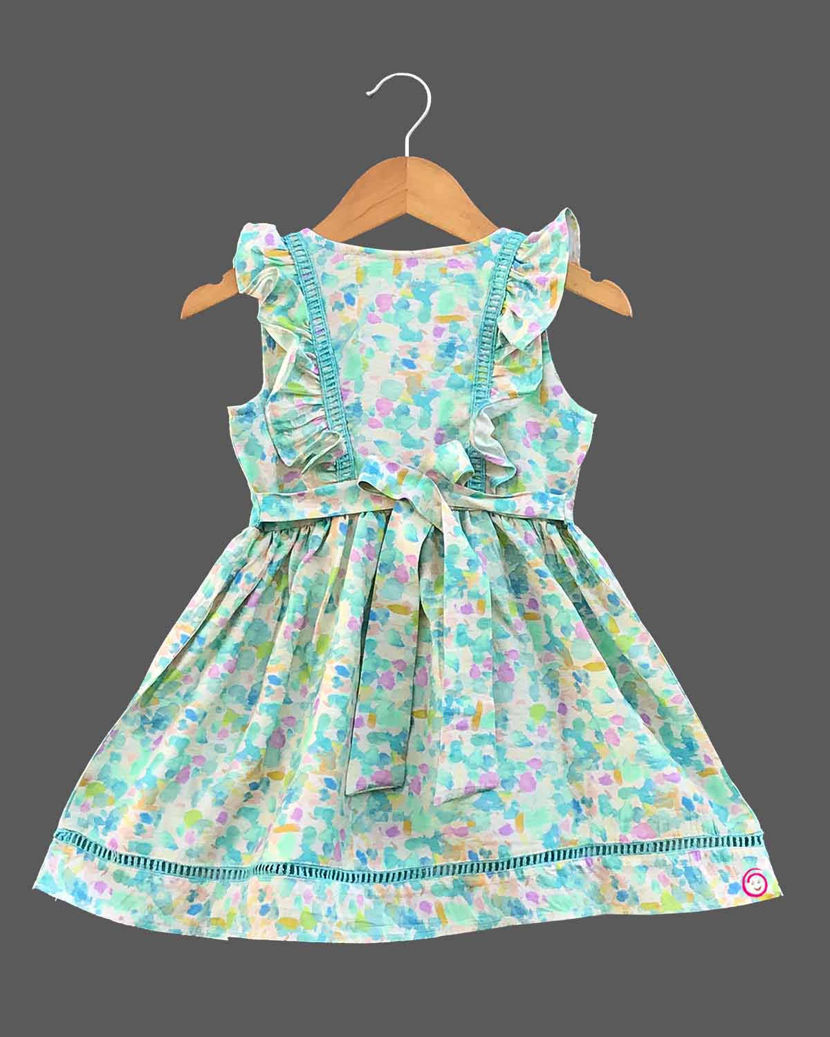 Girls western casual frock- Sea Green