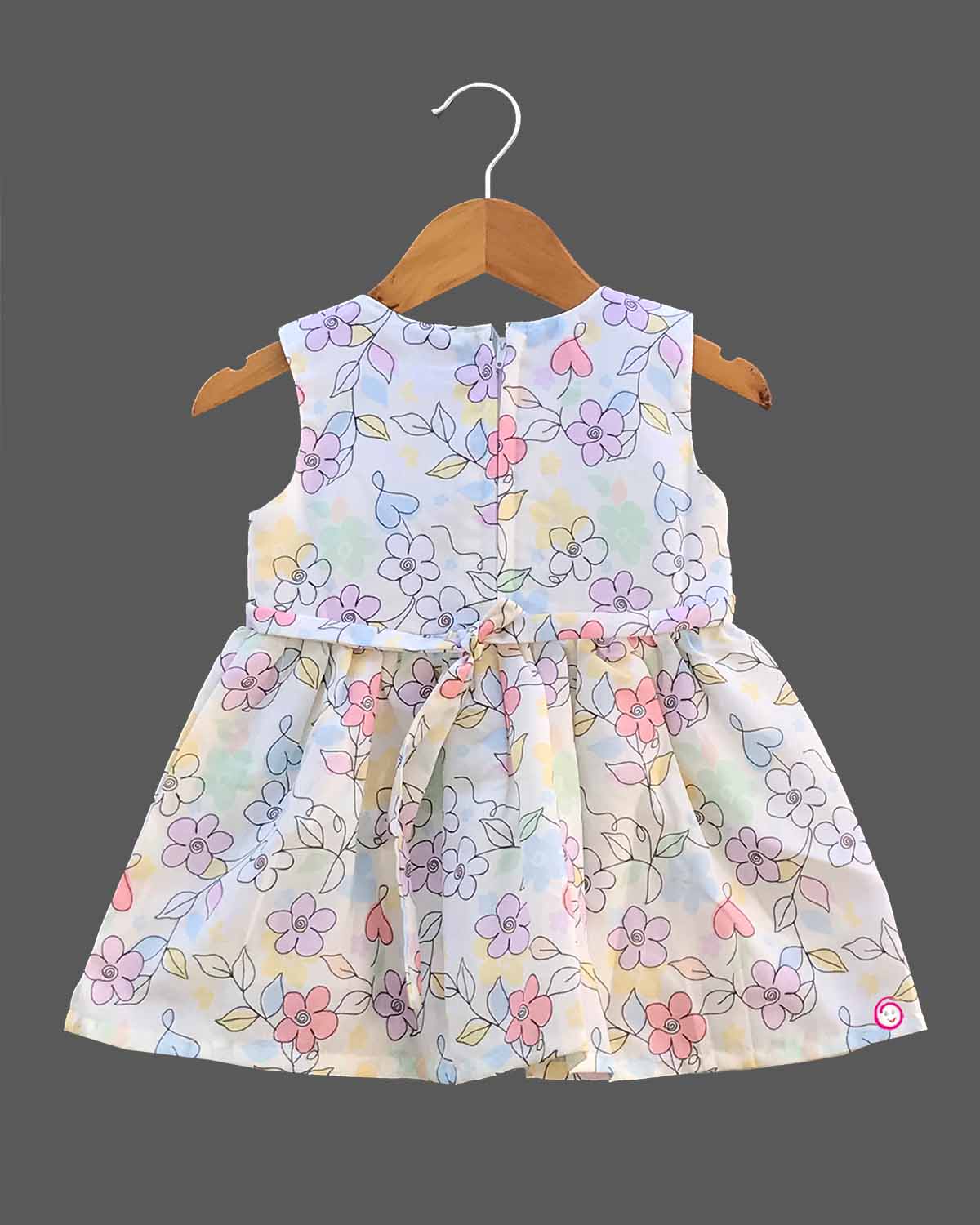 Girls flower printed casual frock - Peach