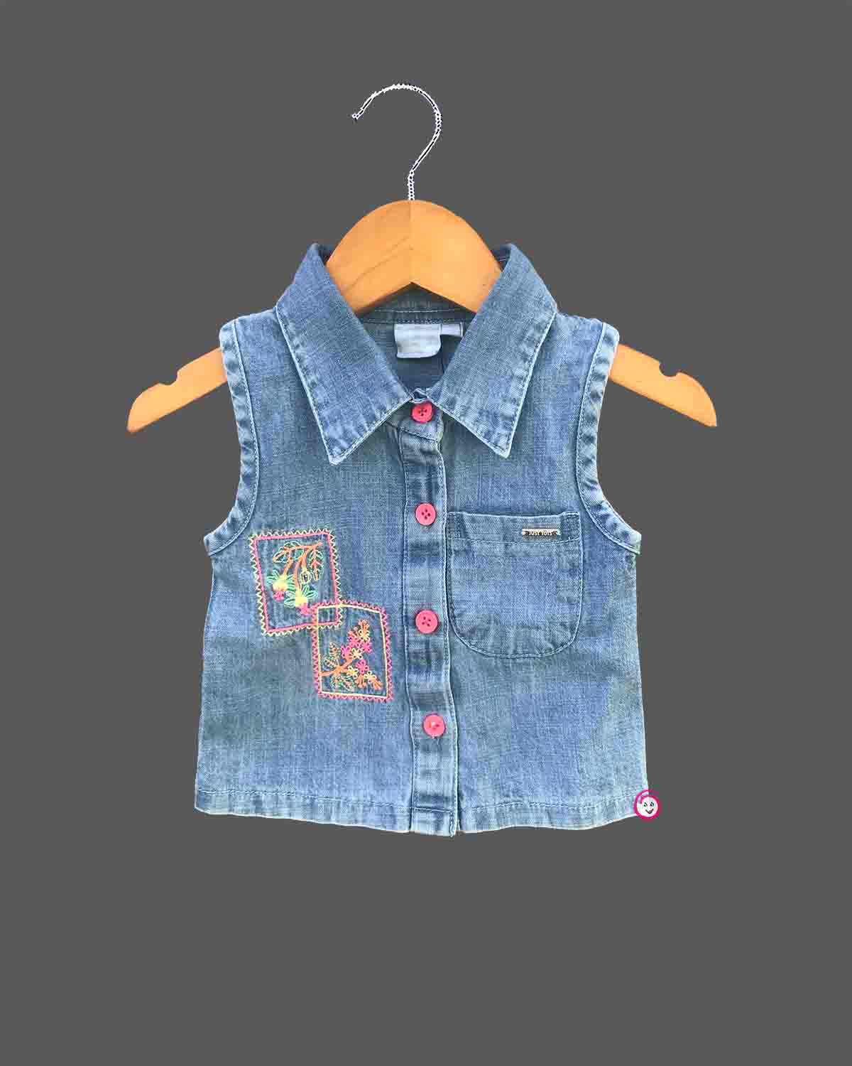 toddler girls sleeveless denim embroidered top with matching denim shorts clothing set
