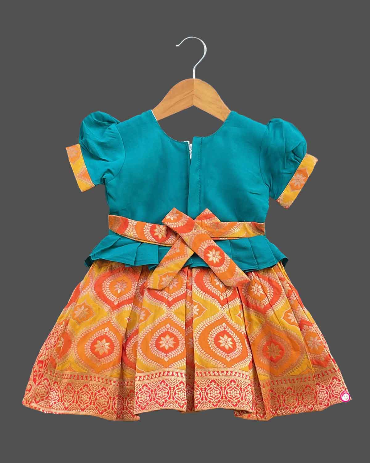 Girls puff sleeve with traditional Frock - Ramar Blue