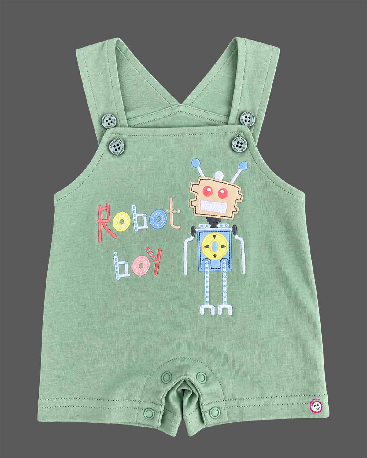 Baby boy striped t-shirt and green robot dungaree romper baby clothes set