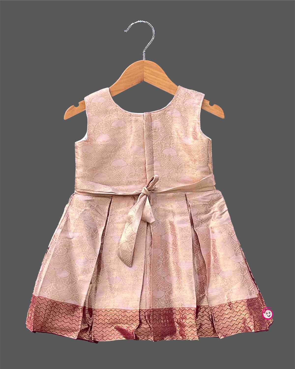Infant ethnic wear cotton silk frock with pattu pavadai inspired zari border for festivals
