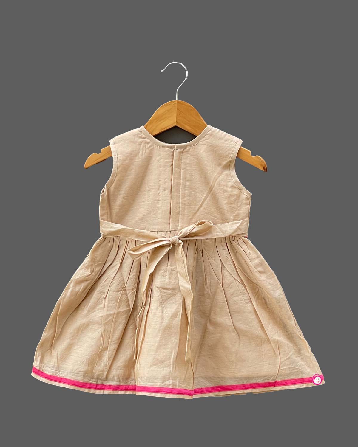 Girls duck applique traditional frock - Beige