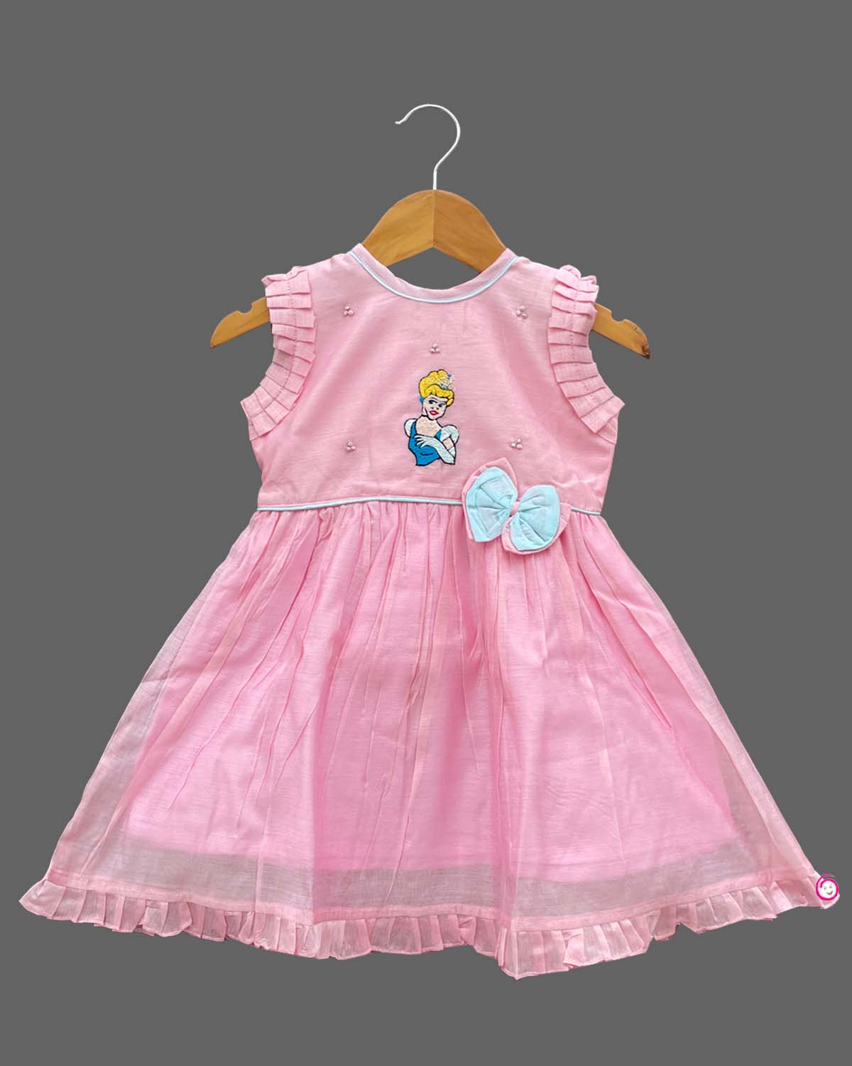 Girls barbie embroidery with traditional frock - Baby Pink