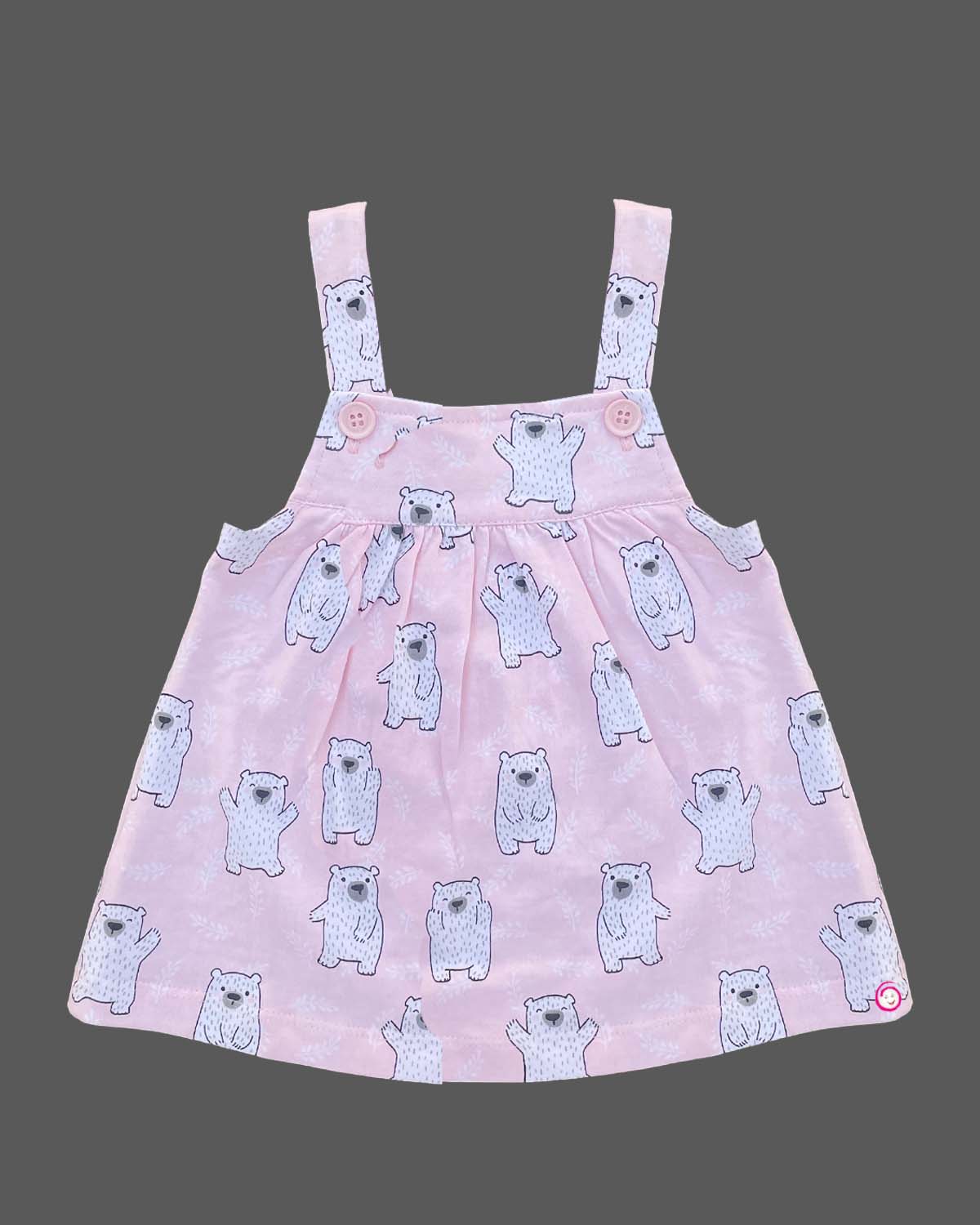 Girls puff sleeve printed pinafore with t shirt - Baby Pink