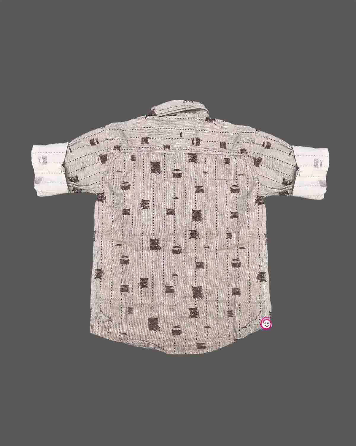 Boys textured pattern casual cotton button-down shirt with folded sleeve cuffs