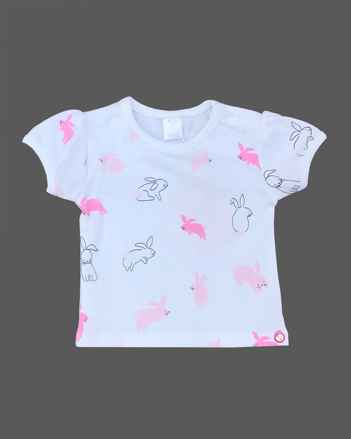 Girls rabbit printed tee with half romper - Baby Pink
