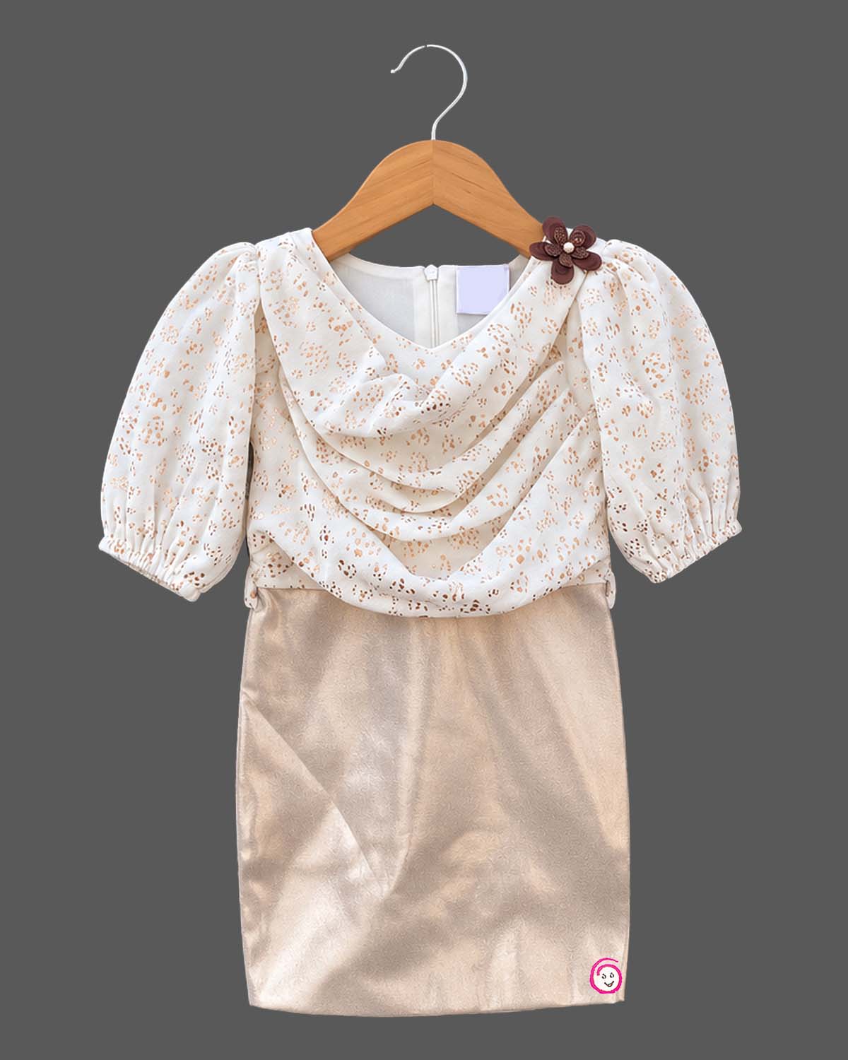 Textured Schiffli Cowl Neck Midi Dress with Puff Sleeves as a Baby Party Wear Dress