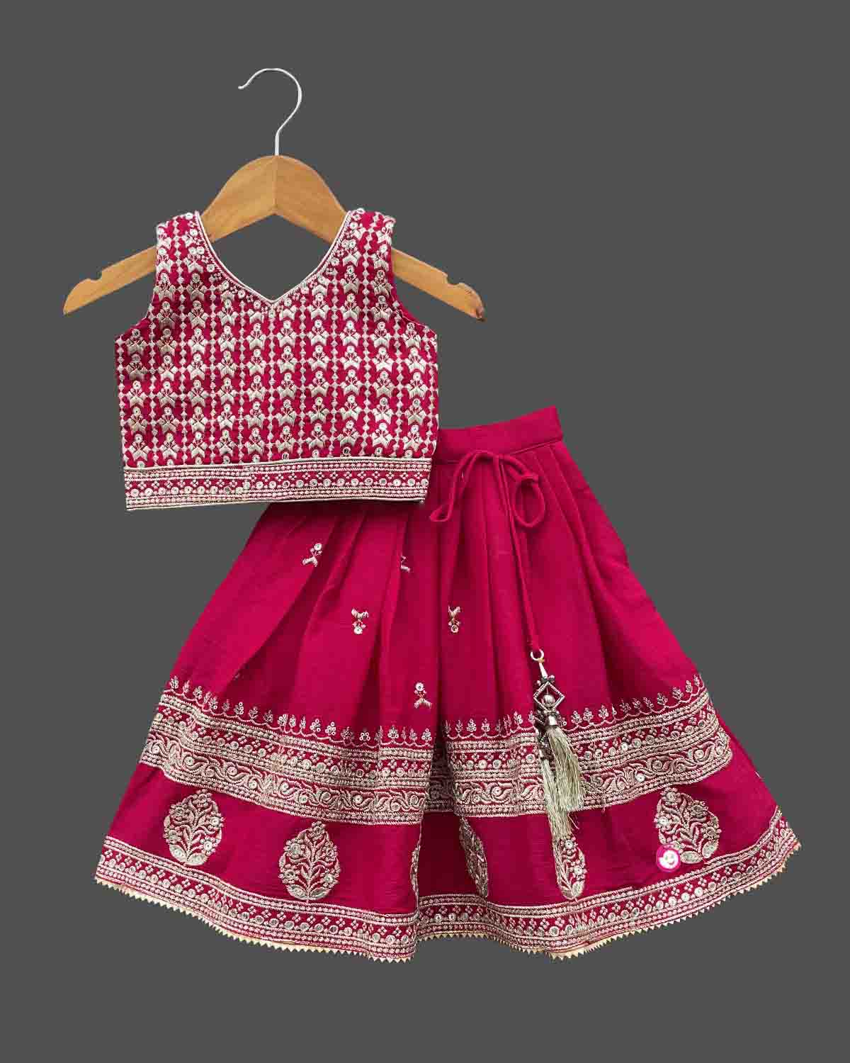 Girls printed with sequin ethnic choli - Magenta