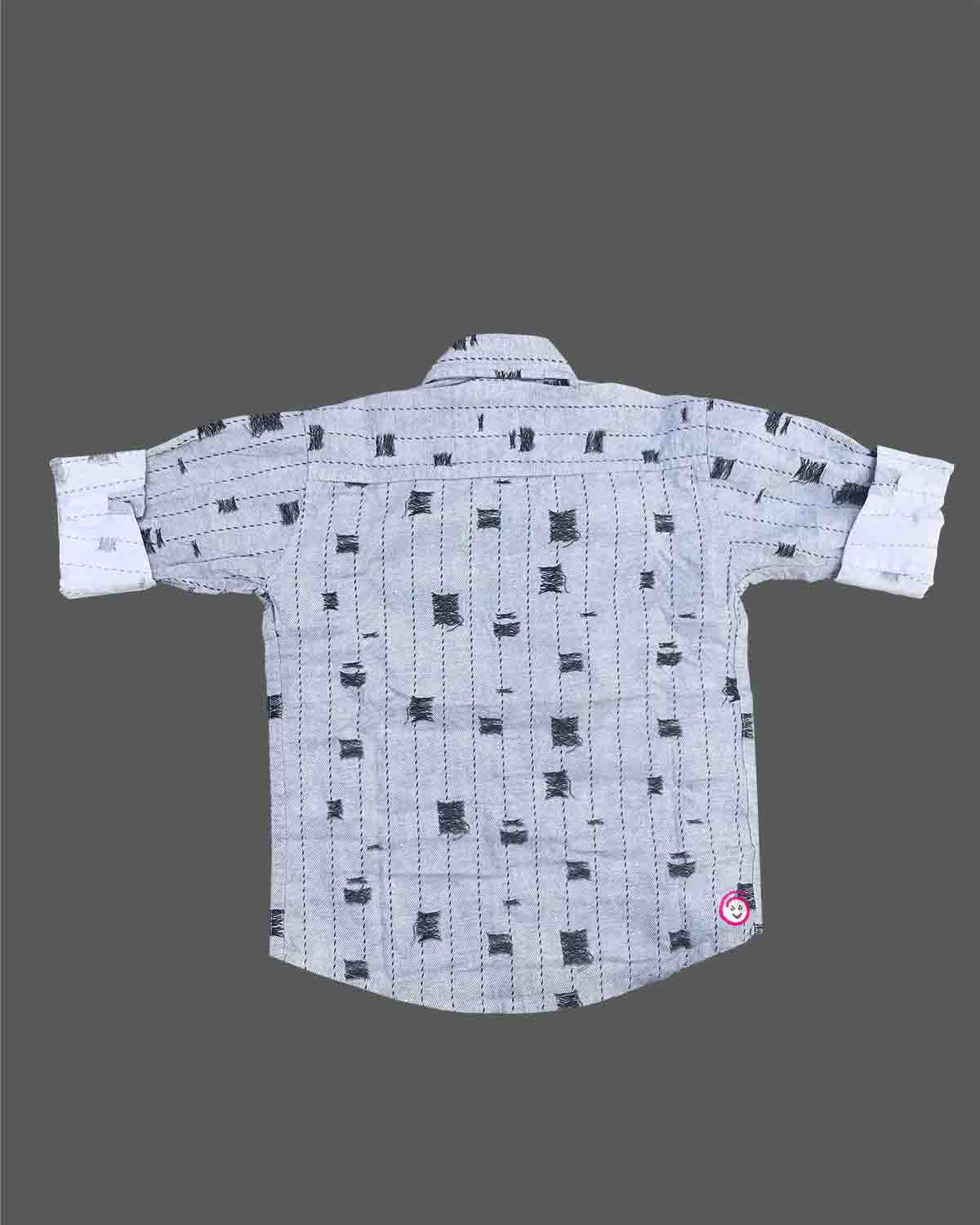 Boys textured linen button-down shirt with folded cuffs and subtle vertical pattern