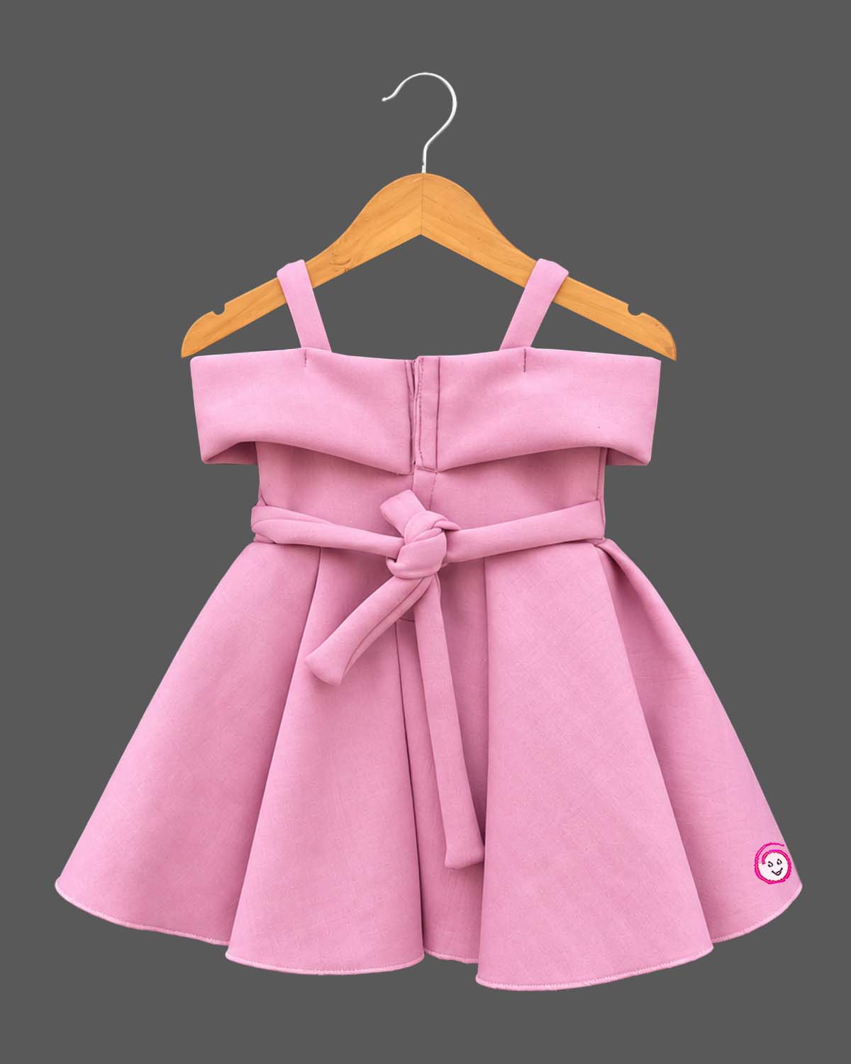 Baby party wear dress featuring structured scuba fabric and 3D floral neckline