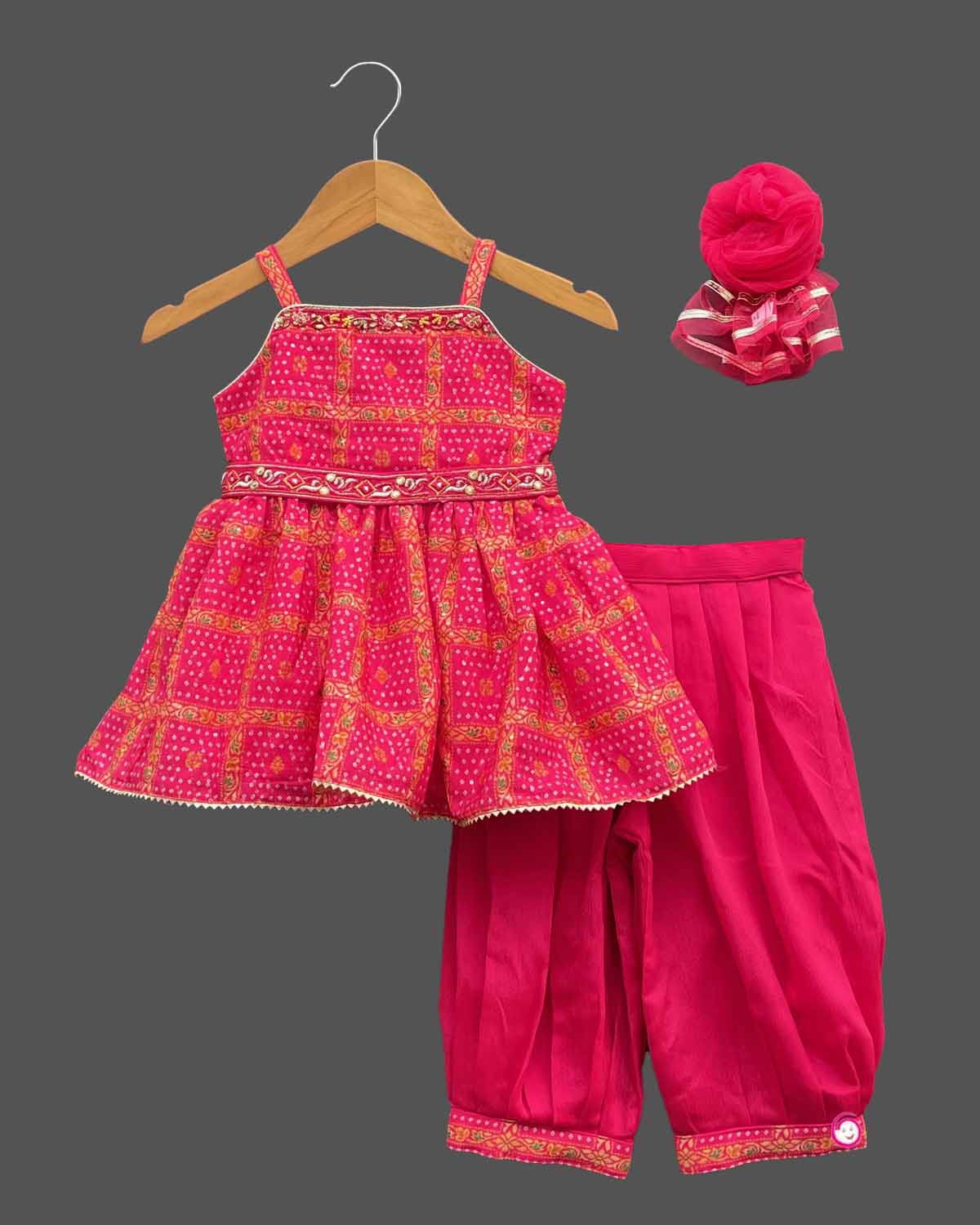 Girls attractive color with patiyala set - Dark Pink