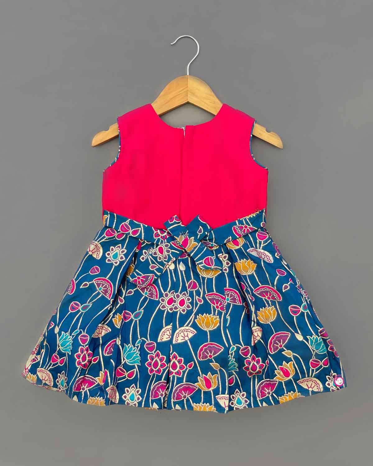 Girls floral printed traditional frock - Ariel Blue