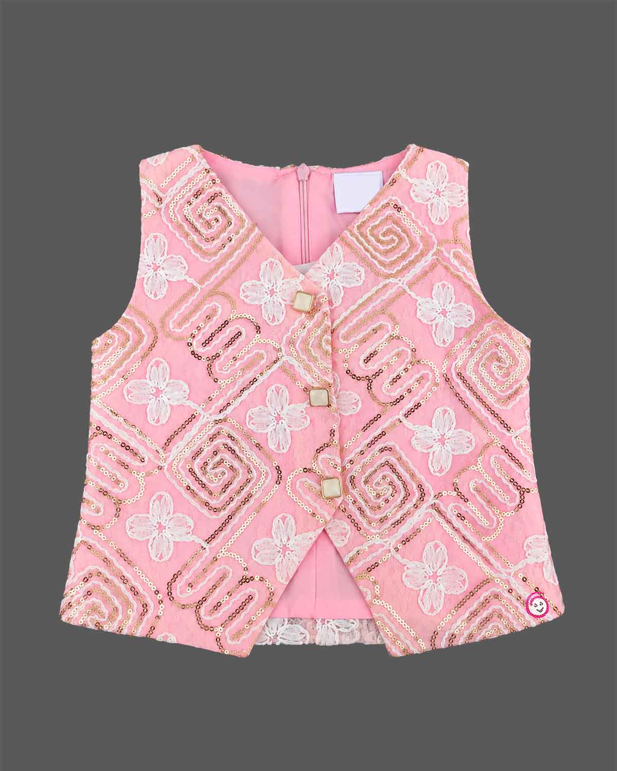 Girls embroidered top and pants set featuring intricate sequin work for festive parties and celebrations.