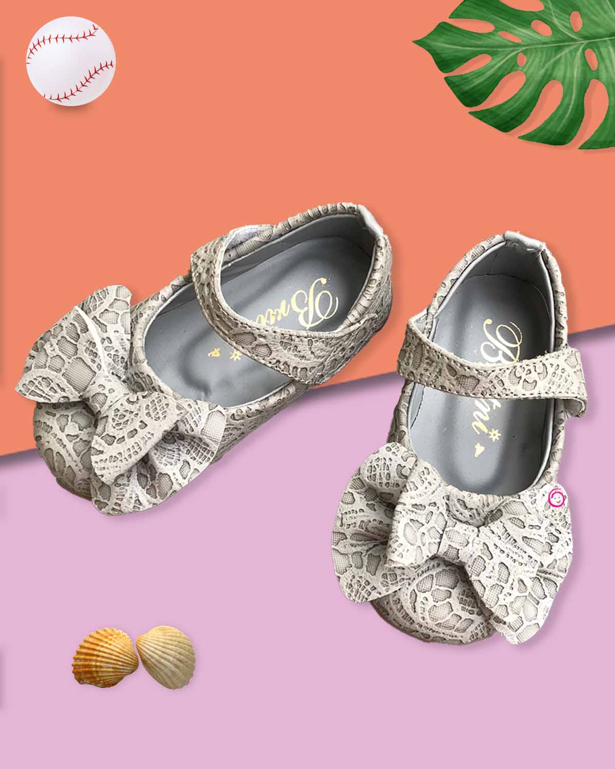 Girls bow applique velcro closure party shoe - Grey