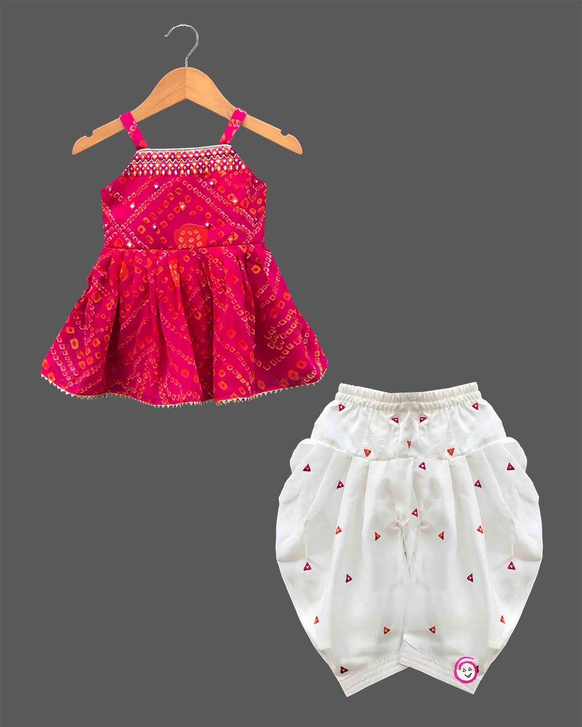 Girl baby traditional bandhani printed kurti sleeveless top embroidered patiala salwar set