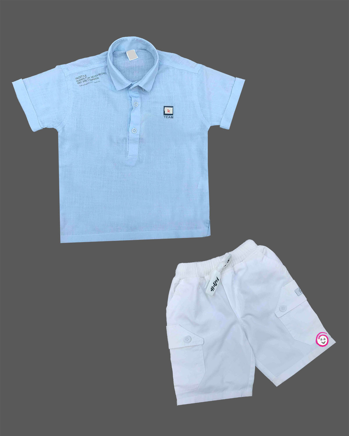 Boys Collared Polo Shirt and Matching Cargo Shorts Casual Set for Kids