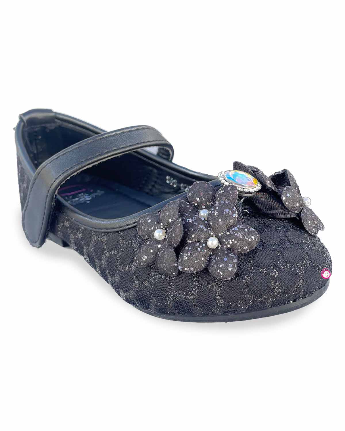 Girls Flower With Stone Attached Party Shoes