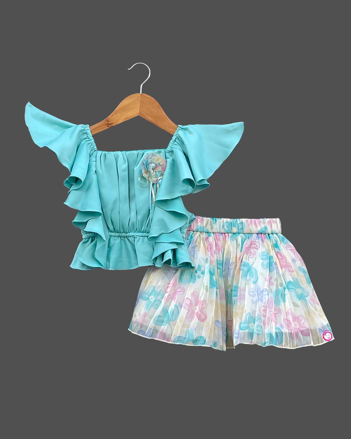 Girls western skirt & top with frill sleeve - Sea Green