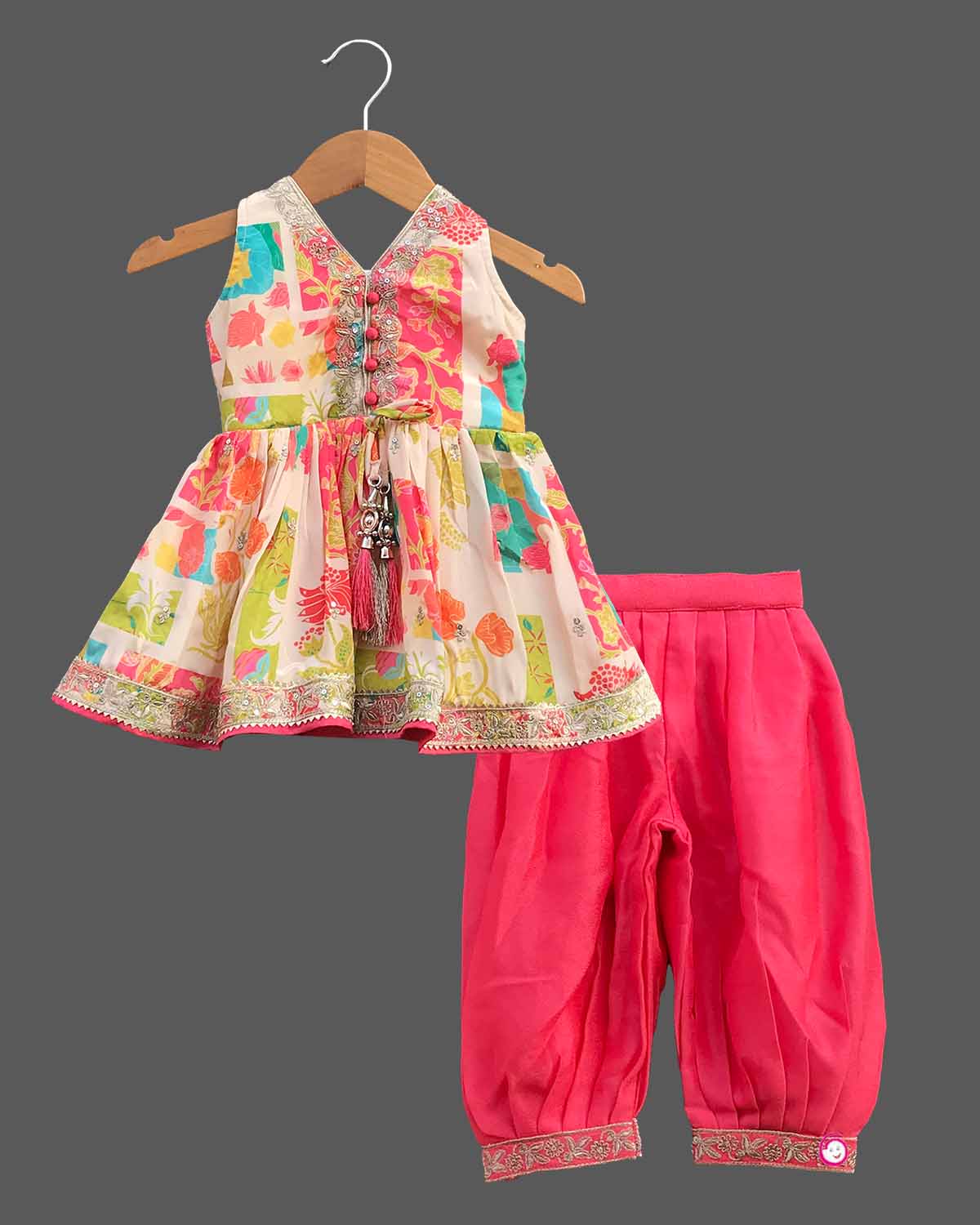 Girls aila cut design patiyala set - Cream