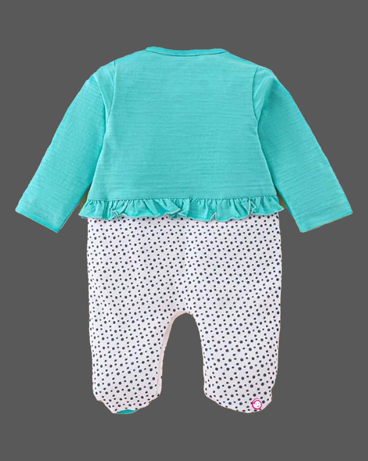 Girls full sleeves rabbit detailed romper with cap - Sea Green