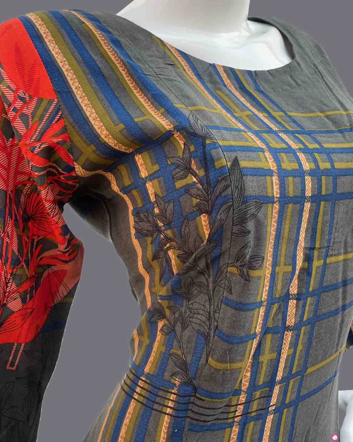 Maternity overall printed 3/4 sleeve top with zip - Dark Grey