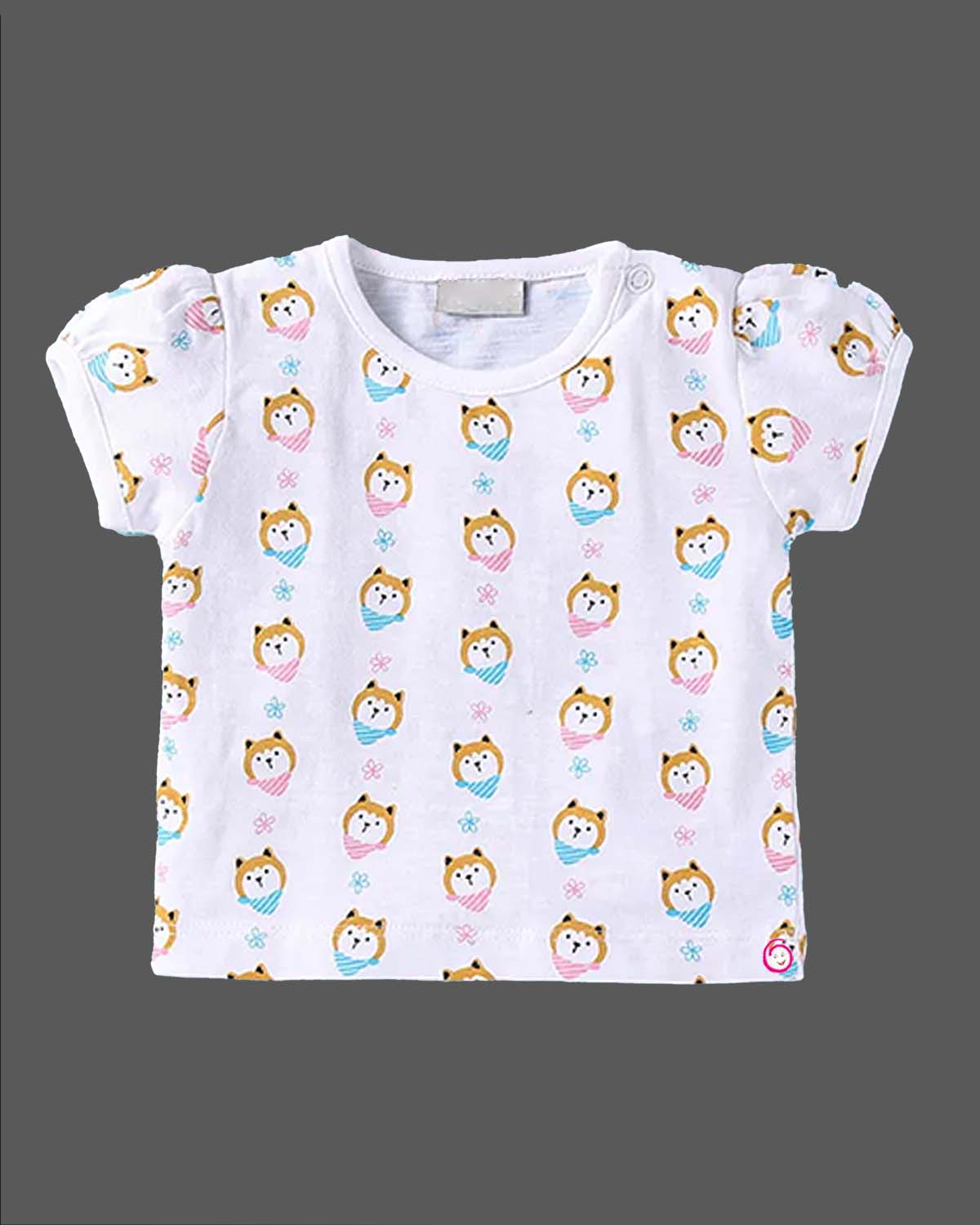 Girls animal embroidered dress with half puff sleeve tee shirt - Mustard