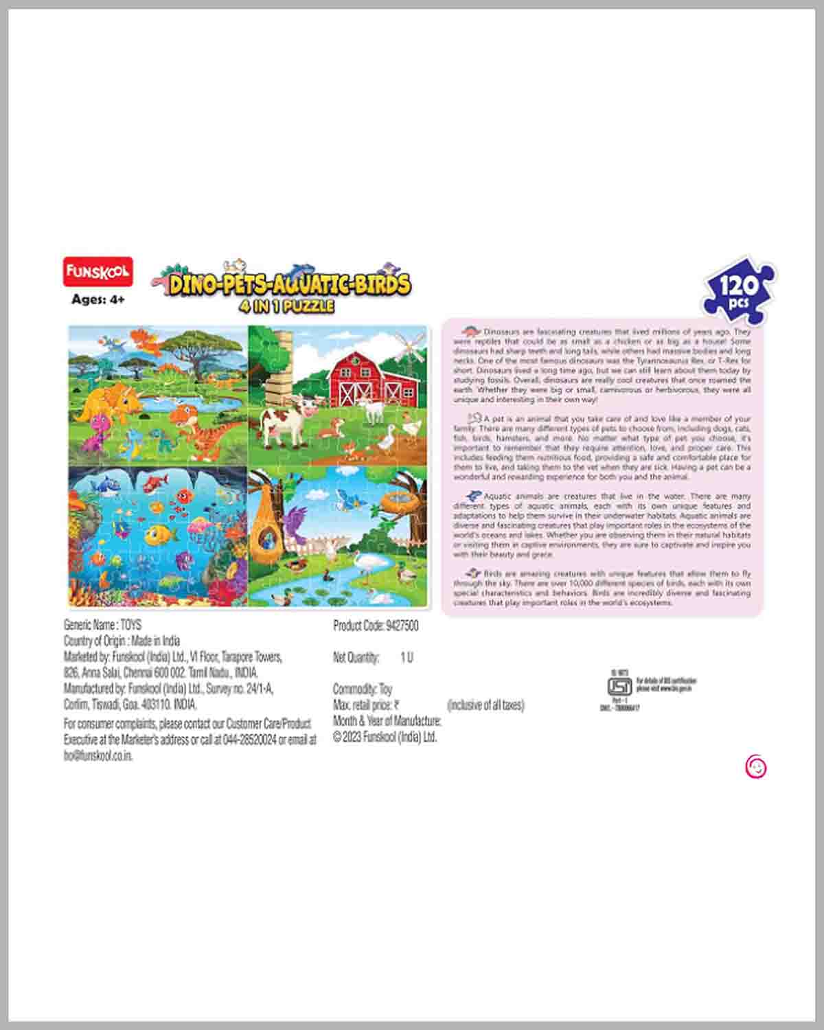 Funskool Play & Learn-Dino-Pets-Aquatic-Birds 4in1,Educational Puzzle