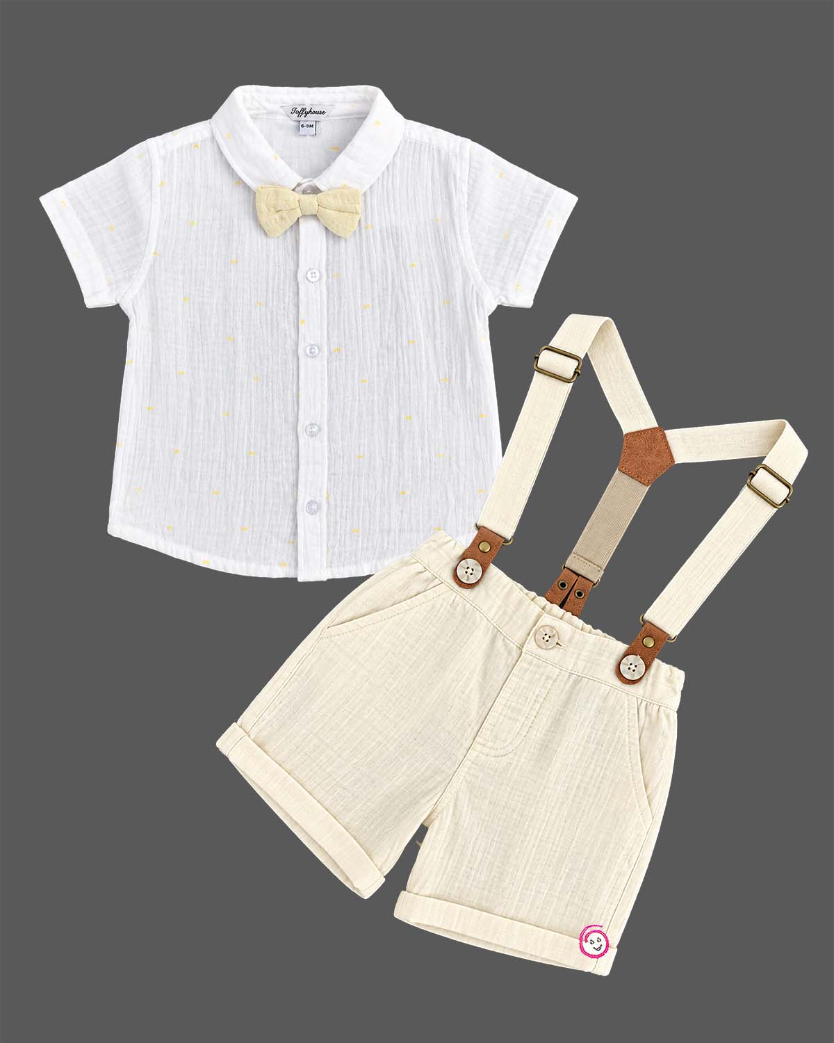 Baby boy short sleeve boys suspender set with bow tie and shorts