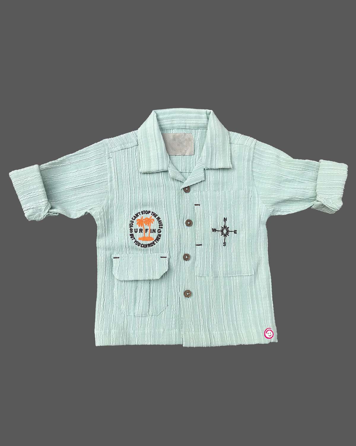 Toddler boys embroidered collar shirt with flap pocket paired with relaxed drawstring cargo pant set