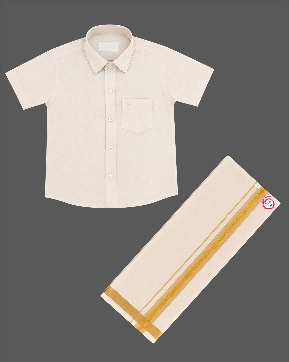 Dapper textured shirt and dhoti ethnic outfit for toddler boys festive wear
