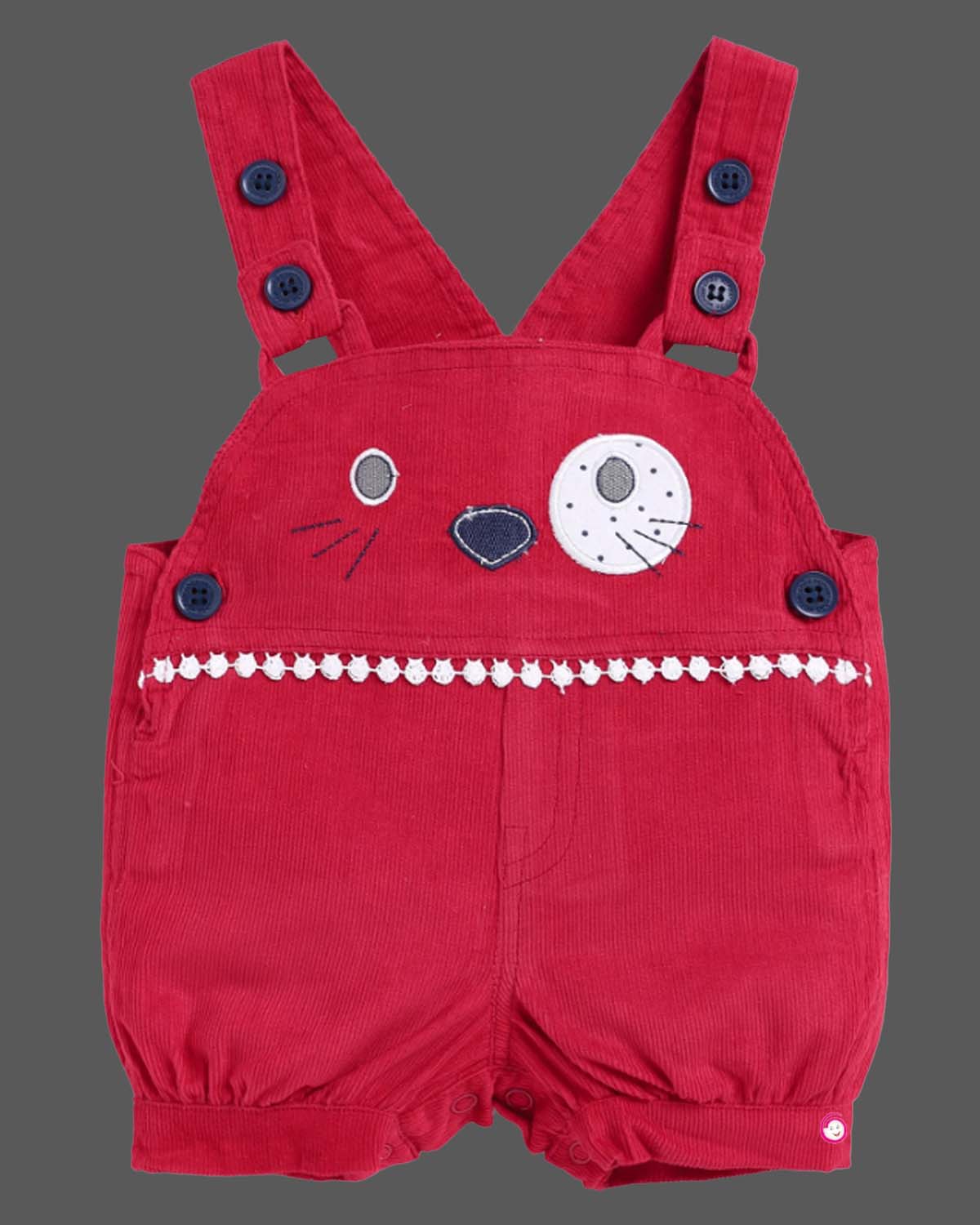 Girls printed half sleeve dungaree set - Red