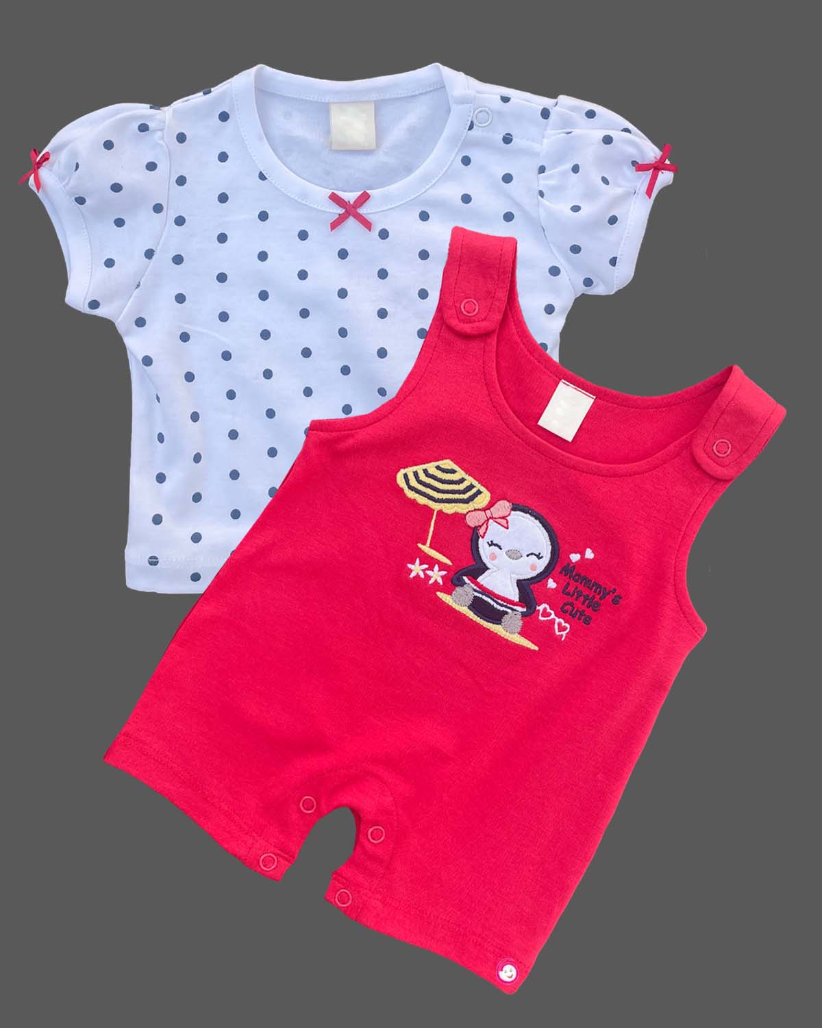 Girls puff sleeve tee with romper - Red