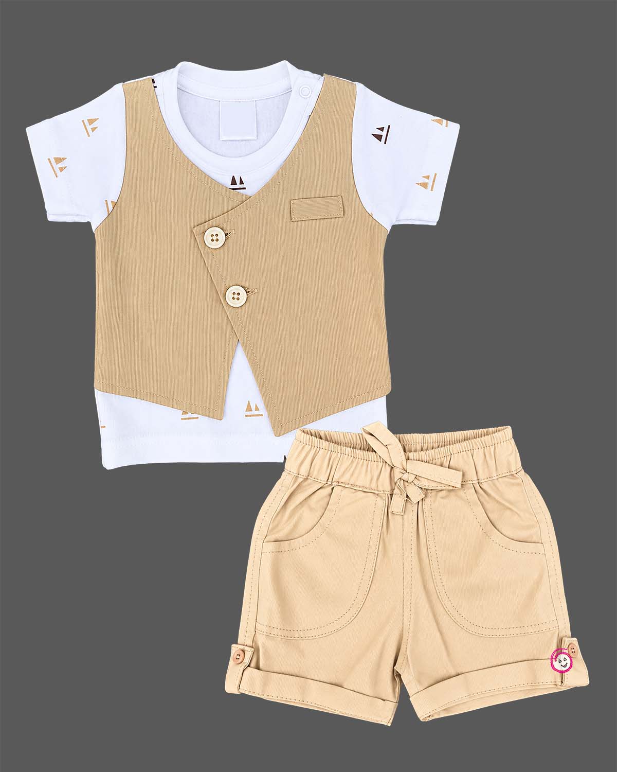 Boys short sleeve t-shirt with attached vest and matching shorts dress for infant