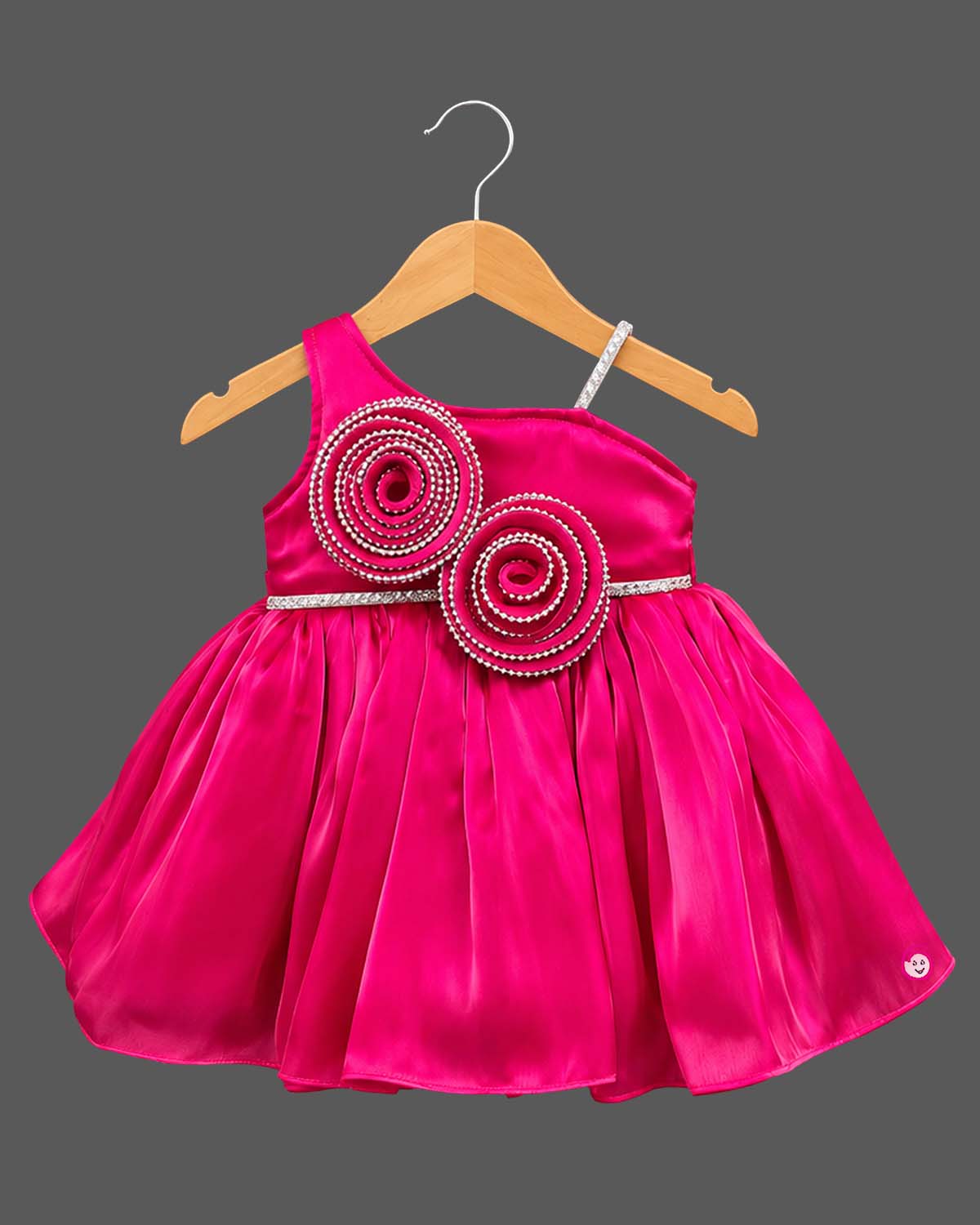 Embellished rosette baby party wear dress set with soft booties and bow headband