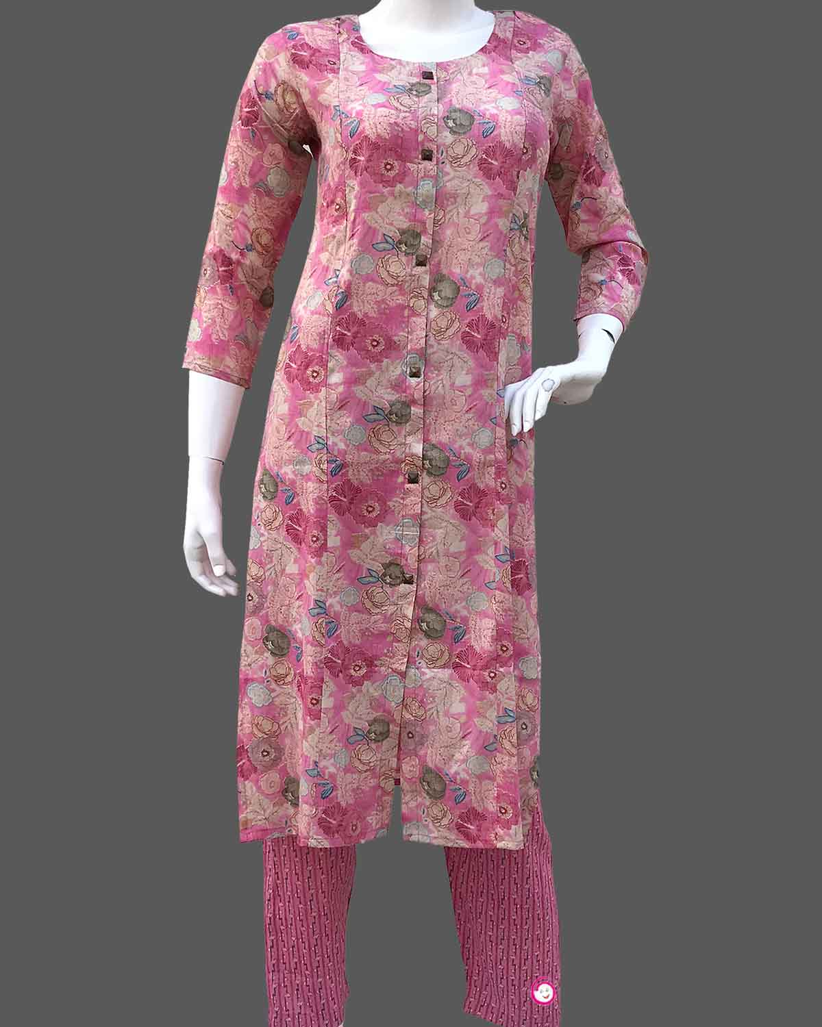Maternity overall floral printed full sleeve top & pant set - Pink