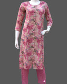 Maternity overall floral printed full sleeve top & pant set - Pink