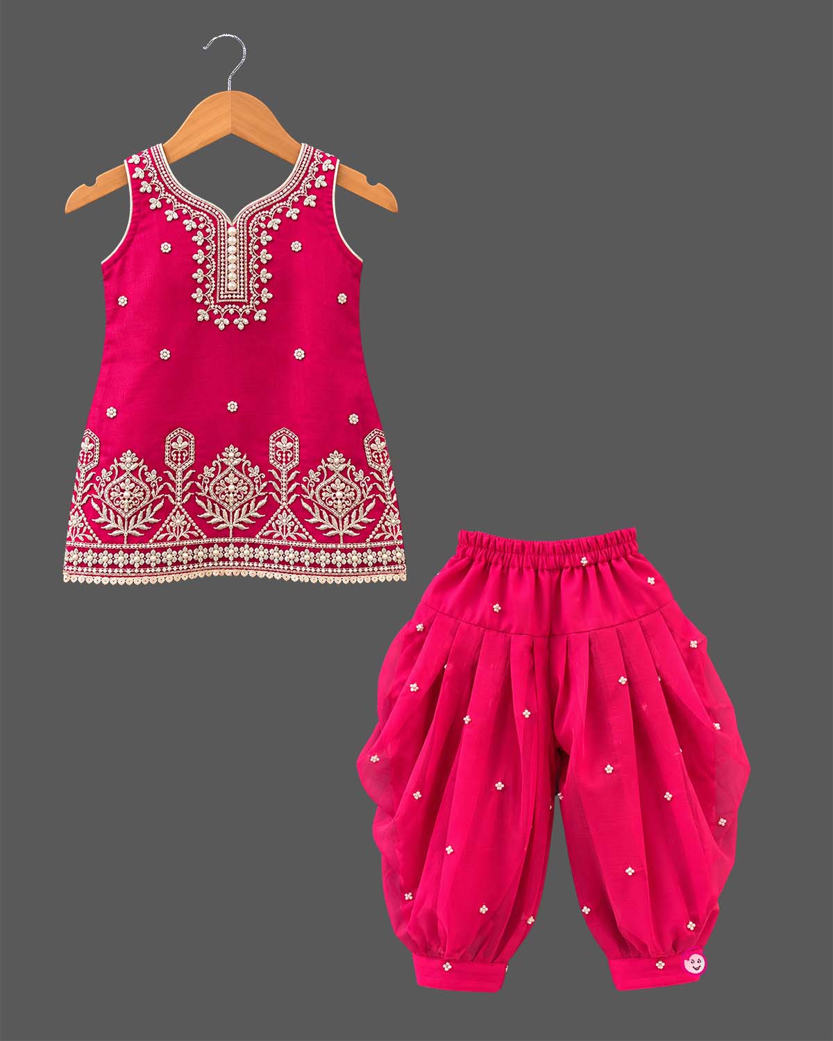 Toddler embroidered kurti and patiyala pants ethnic wear set for festive party and family celebrations