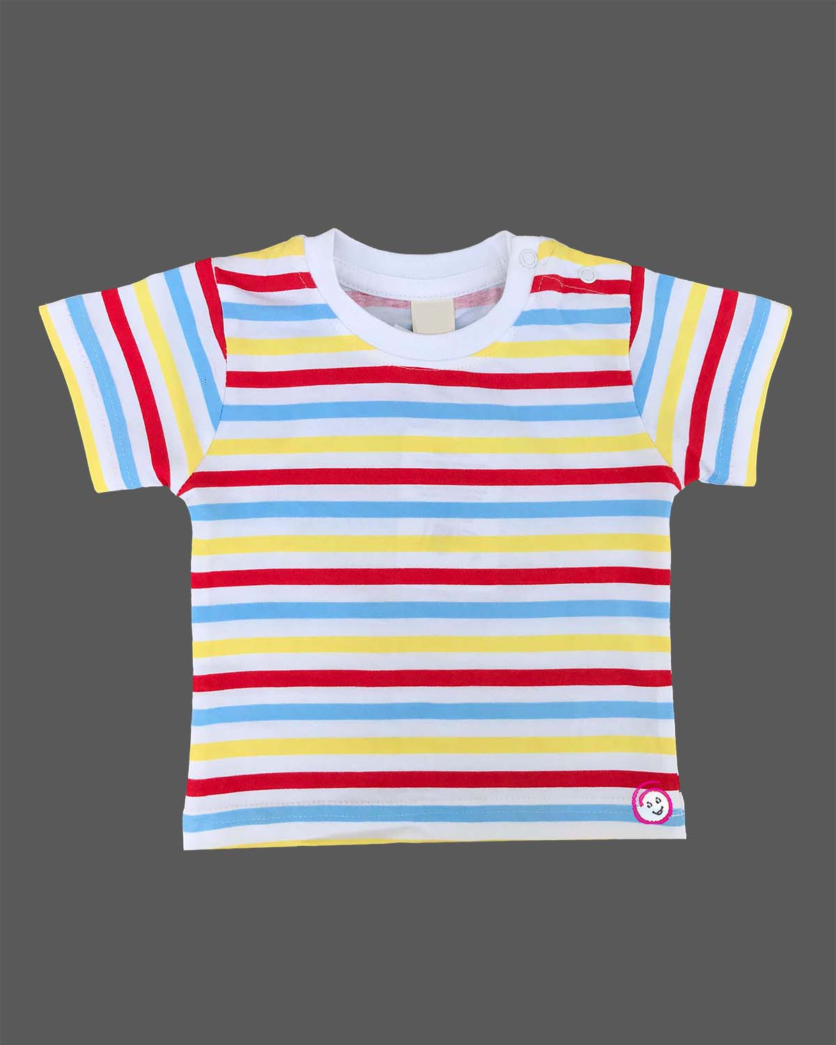 Trendy young prince multi striped tee with embroidered train bib shorts for casual outings